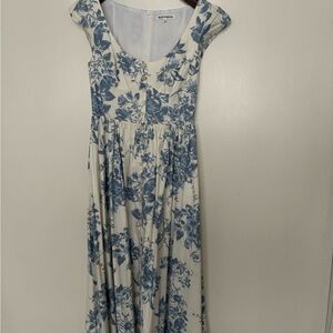 Reformation Cream and Blue Floral Scoop-Neck Maxi Dress